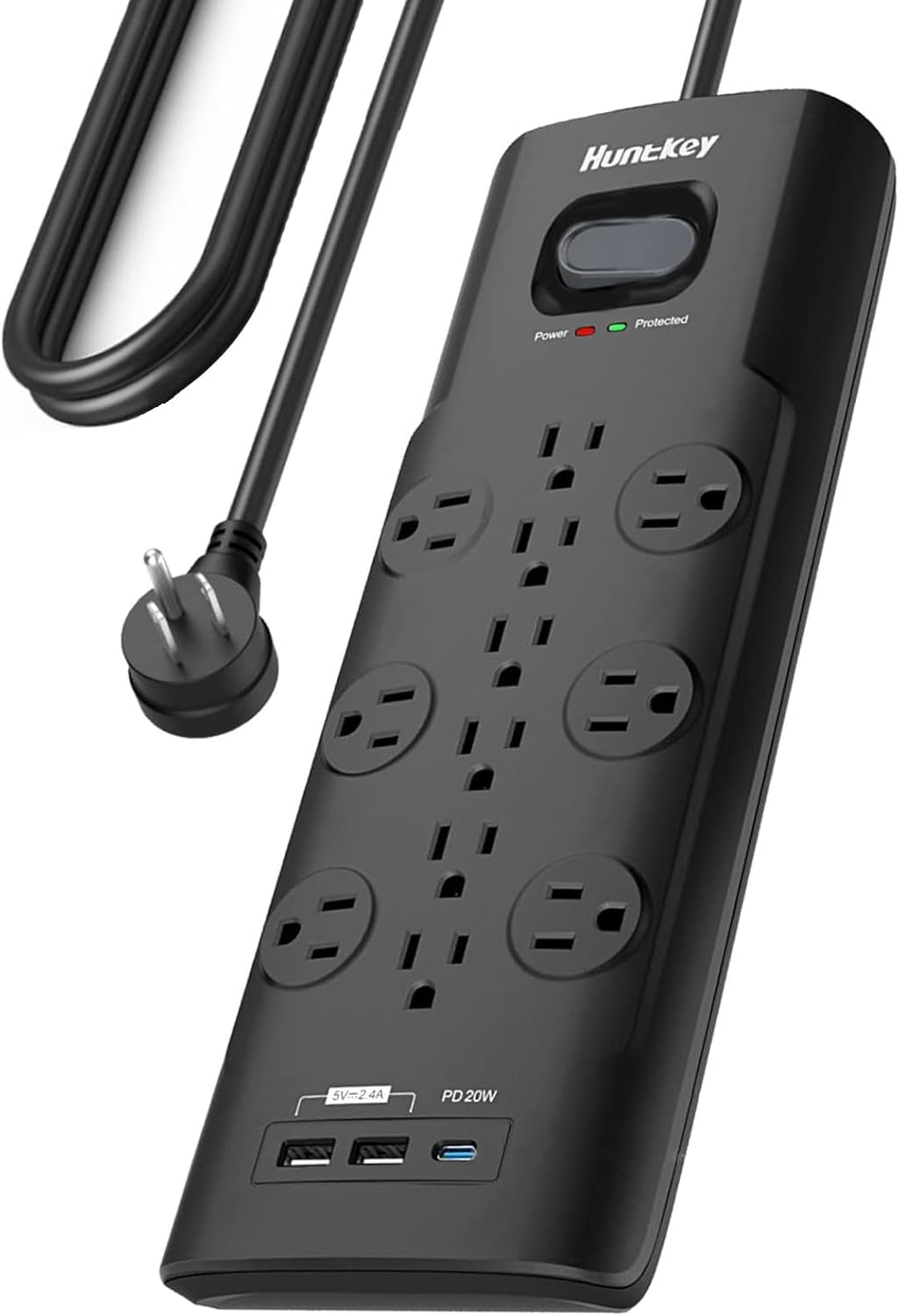Surge Protector Power Strip (3480J),  12 Outlets with 2 USB a and 20W USB C Fast Charging, 6Ft Flat Plug, Heavy-Duty Extension Cord for Workbench, Kitchen, Garage Must Have, ETL Listed