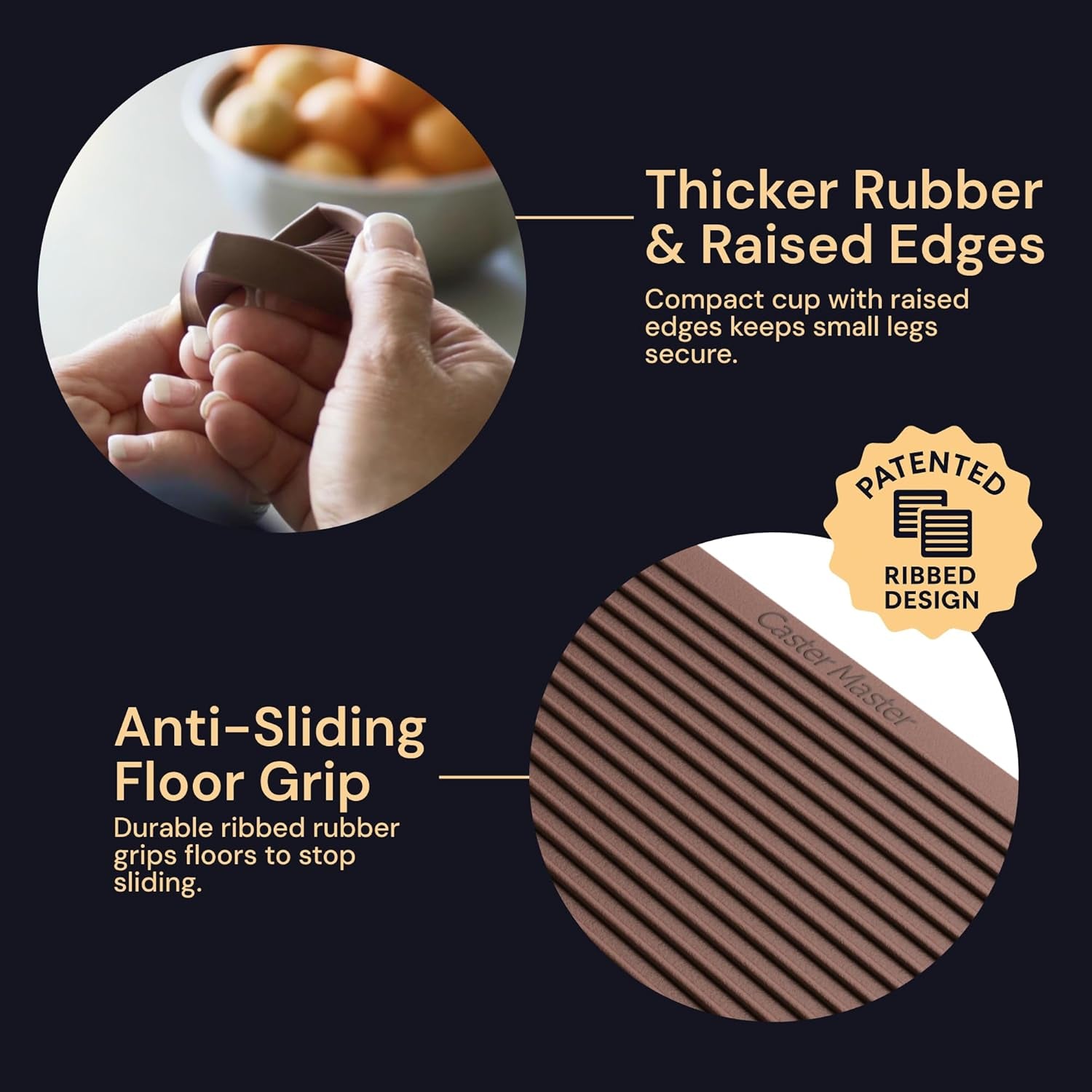 Non-Slip Rubber Furniture Pads - 3 in X 3 in Set of 4 Brown - Floor Protectors for Hardwood Floors & Chairs - Grippers & Rubber Feet for Furniture