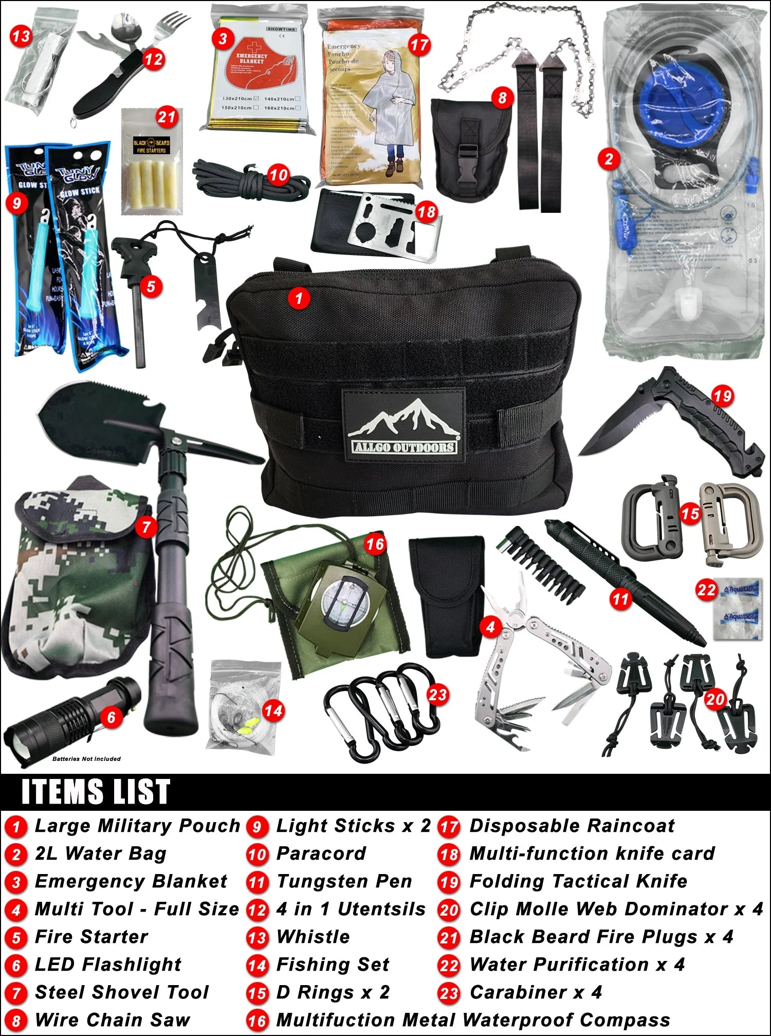 Ultimate Survival and Med Kit Complete 35L Bug Out Bag Backpack - Black