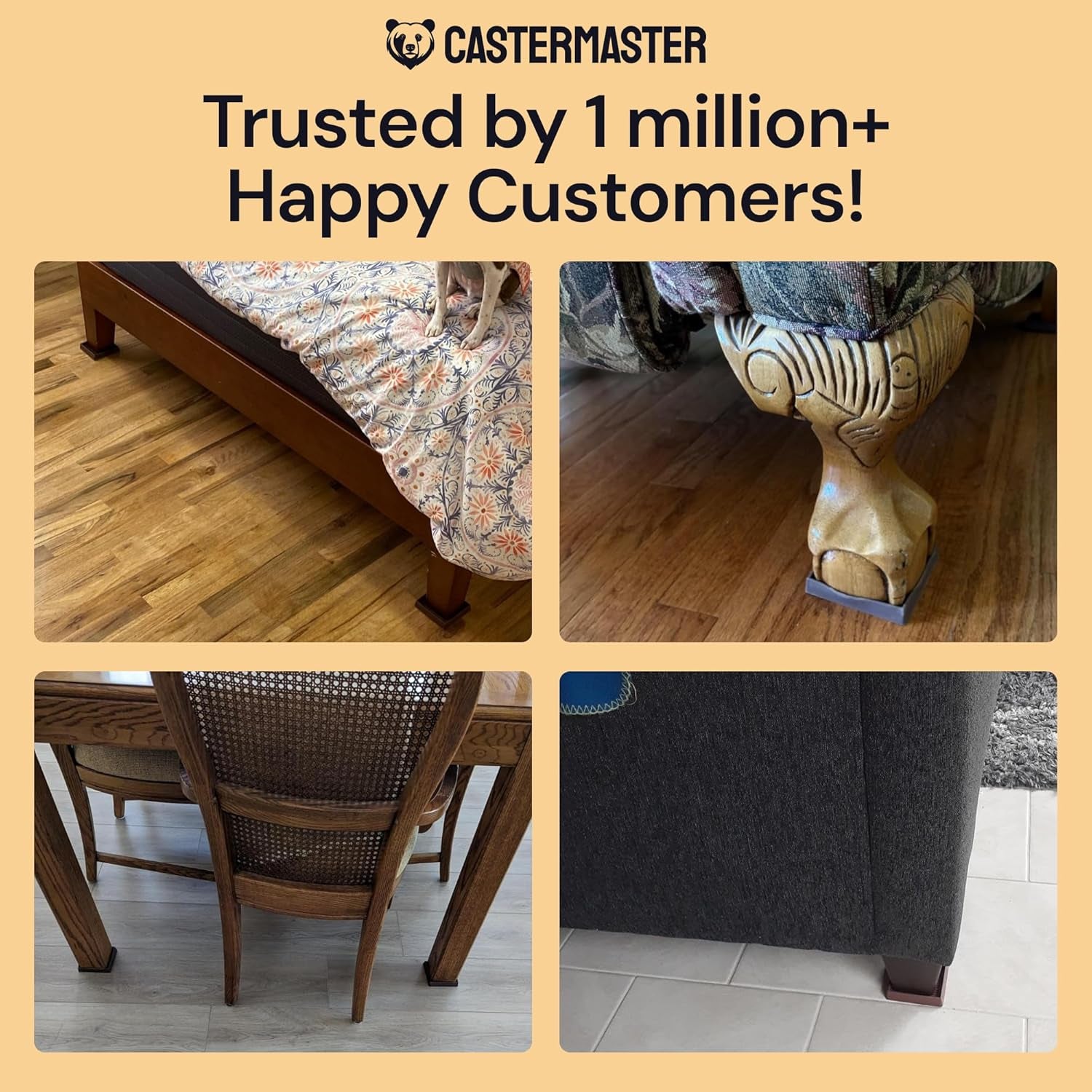 Non-Slip Rubber Furniture Pads - 3 in X 3 in Set of 4 Brown - Floor Protectors for Hardwood Floors & Chairs - Grippers & Rubber Feet for Furniture